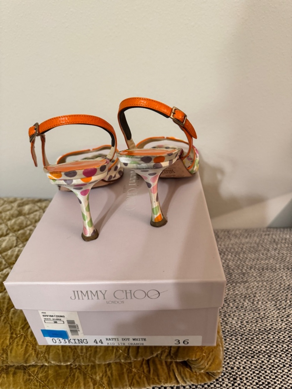 Jimmy Choo Multicolor Polka Dot Satin Slingback Sandals - Picture 3 of 4
